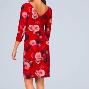 WHBM. Small Petite Red reversible rose print dress
